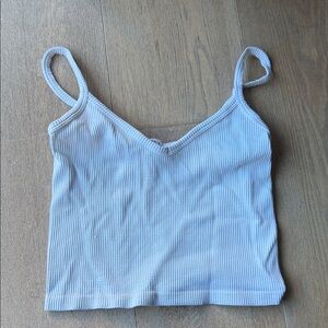 Ribbed V-Neck Spaghetti Strap Crop Tank - White